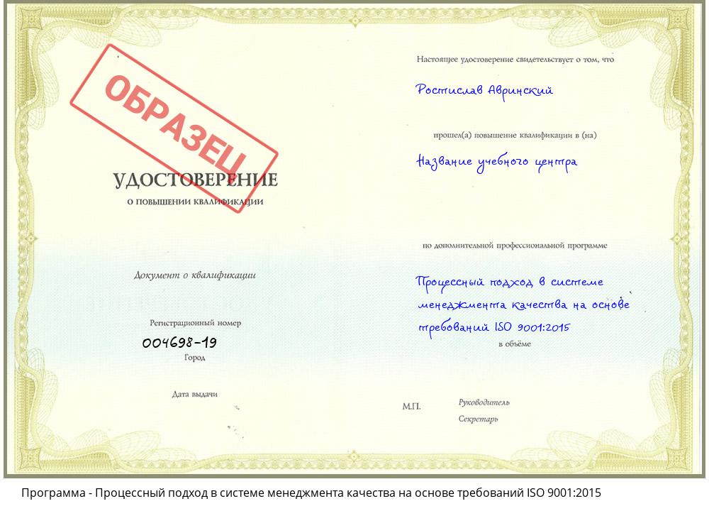 Процессный подход в системе менеджмента качества на основе требований ISO 9001:2015 Астрахань