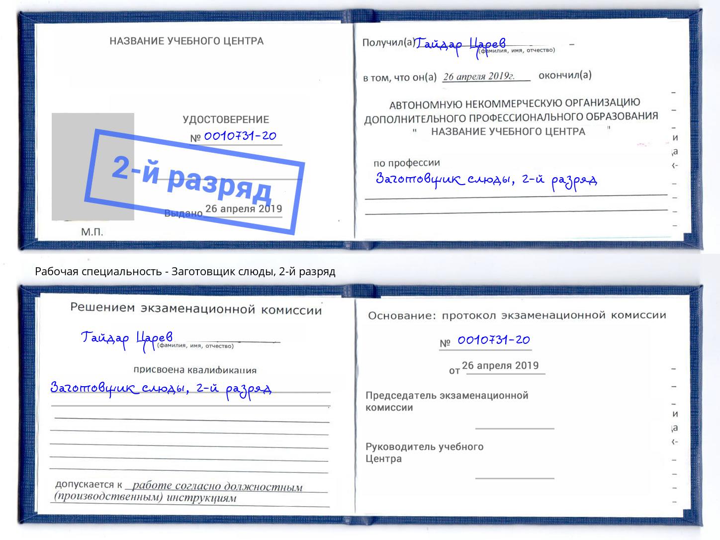 корочка 2-й разряд Заготовщик слюды Астрахань