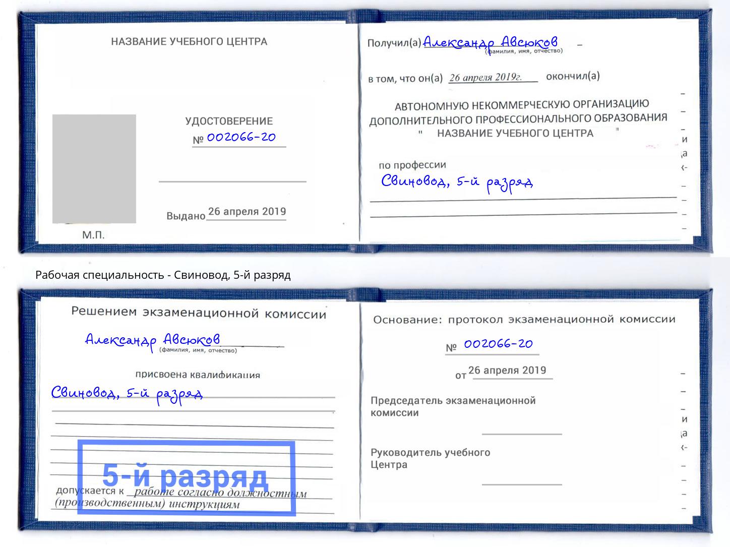 корочка 5-й разряд Свиновод Астрахань